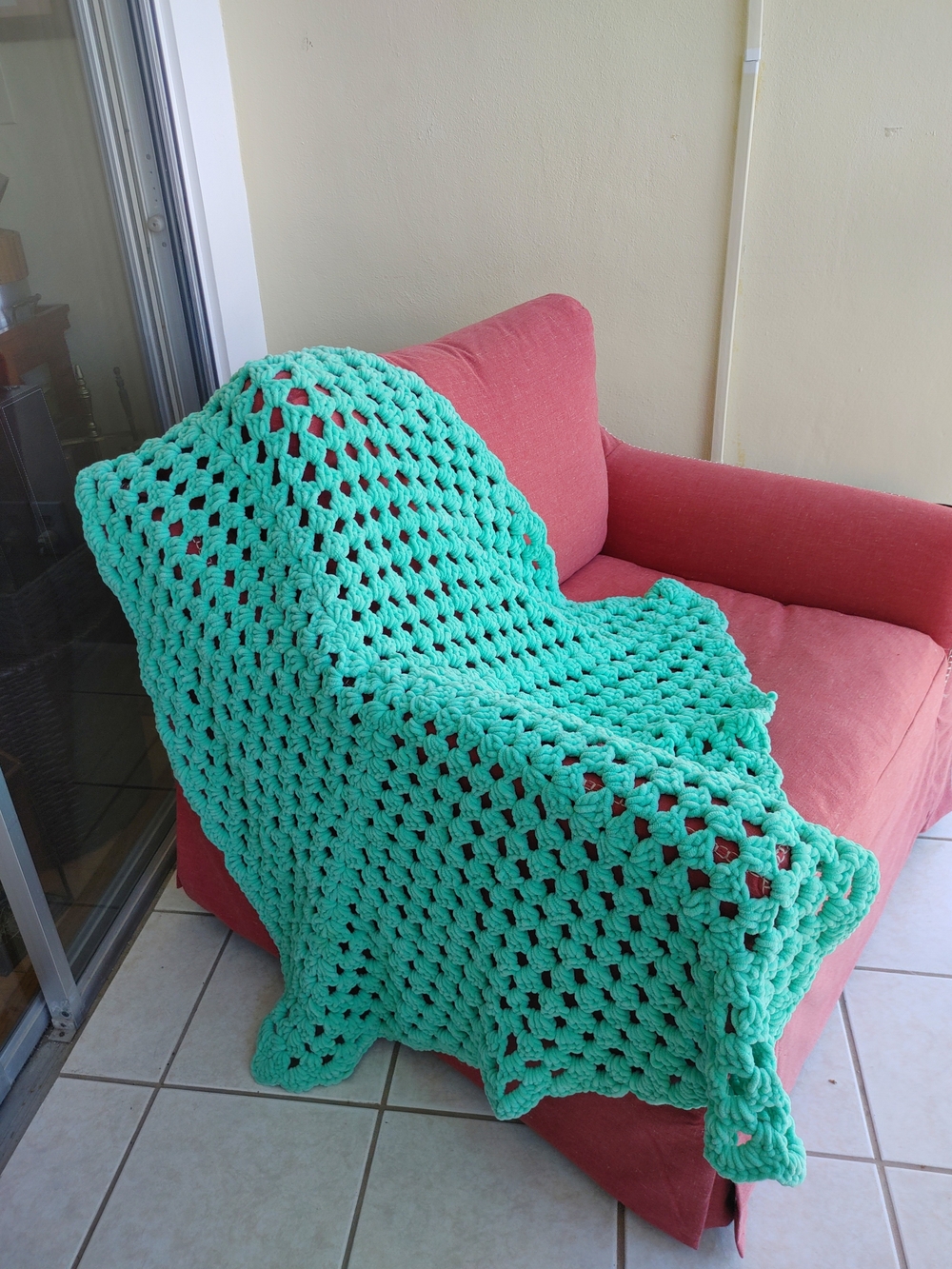 Handmade Chunky Crochet Throw Blanket - Aqua Green